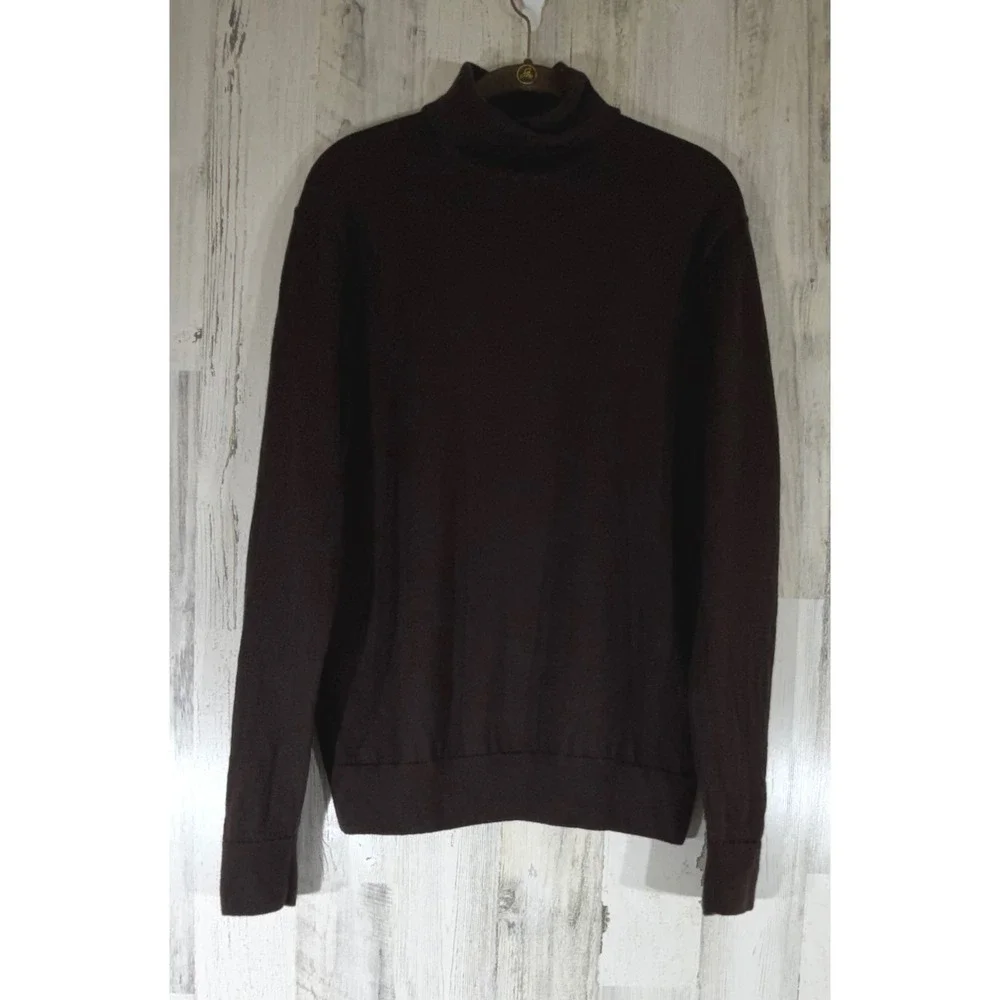 Banana Republic Merino Wool Turtleneck L Sweater Chocolate Brown Classic Preppy